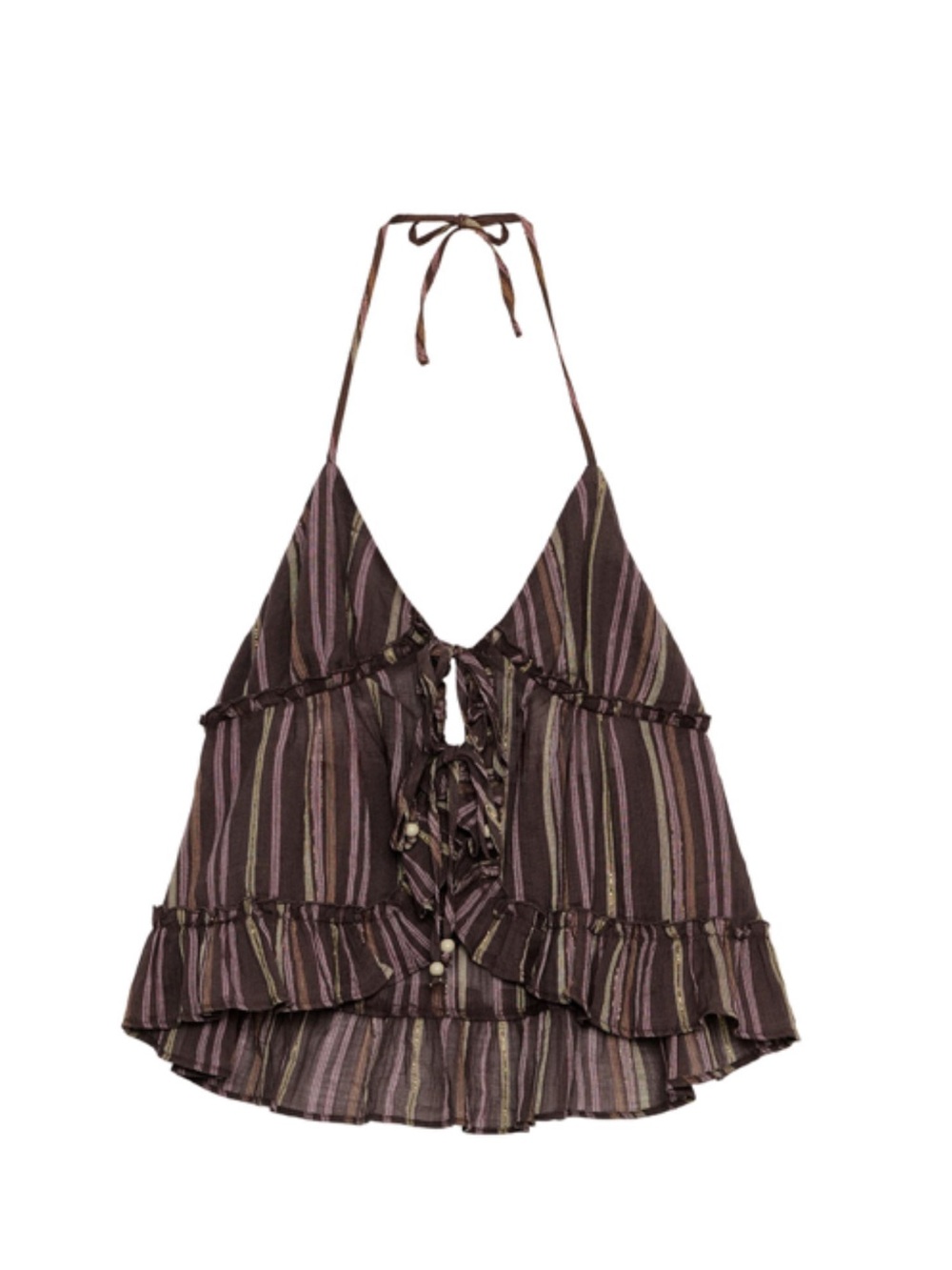 Zara Striped Halter Ruffle Swim Coverup — Brown & Purple